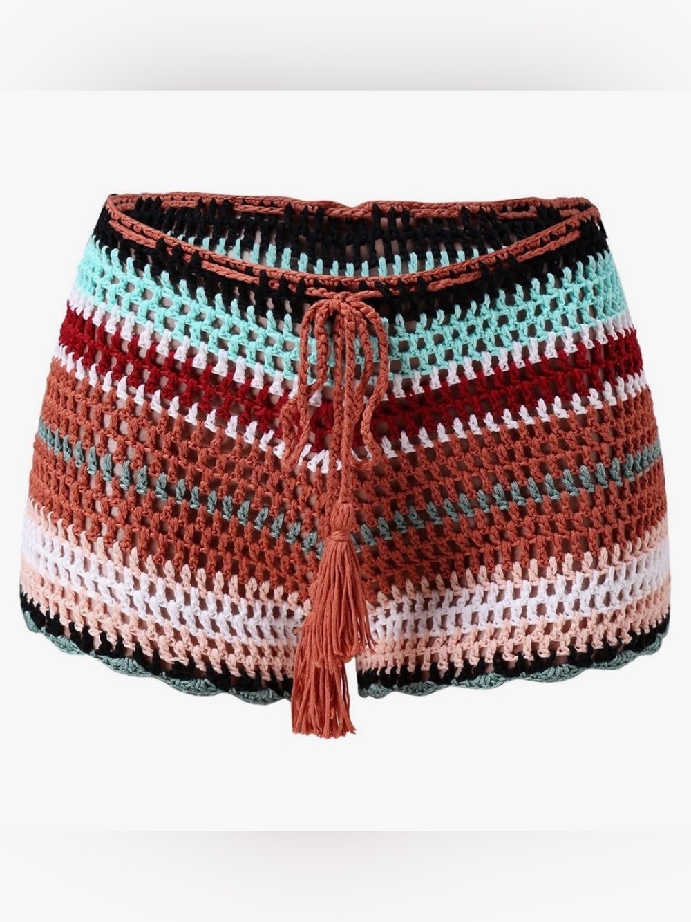 Crochet Tie-Waist Multicolor cover up cheeky shorts